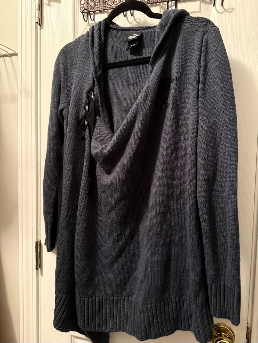 Hot Topic Dark Blue Hooded Drape Cardigan with Button Detail